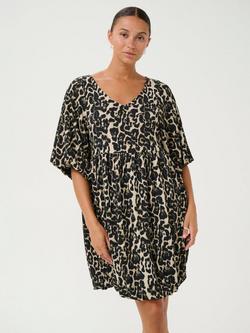 KAFFE Nani Leopard Print Tulip Knee Length Dress, Beige/Multi - view 2, Beige/Multi