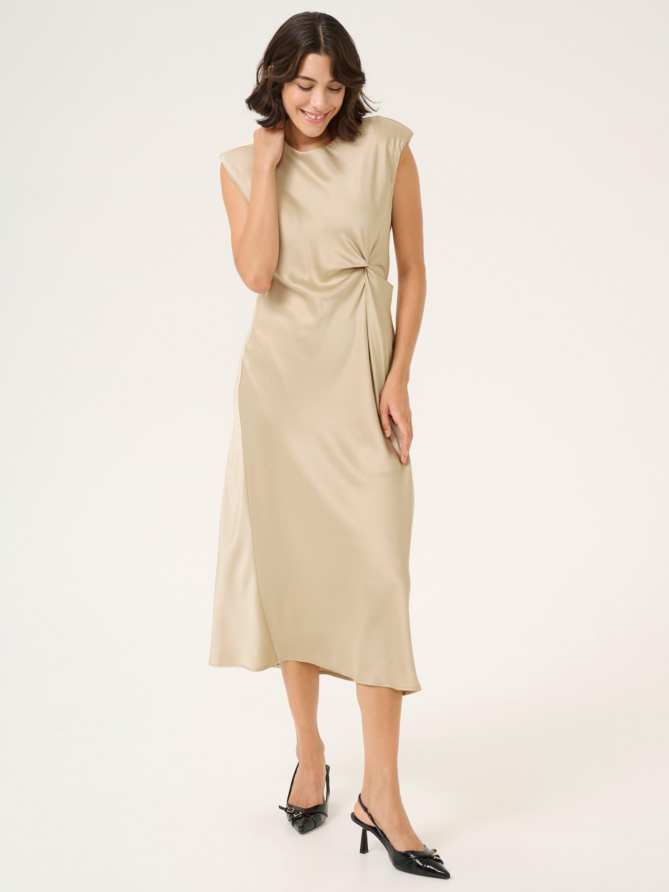 Product image 1 of 5, which shows KAFFE Pristina Twist Front Satin Midi Dress, Mid Grey, 8