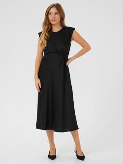 KAFFE Pristina Twist Front Satin Midi Dress, Black
