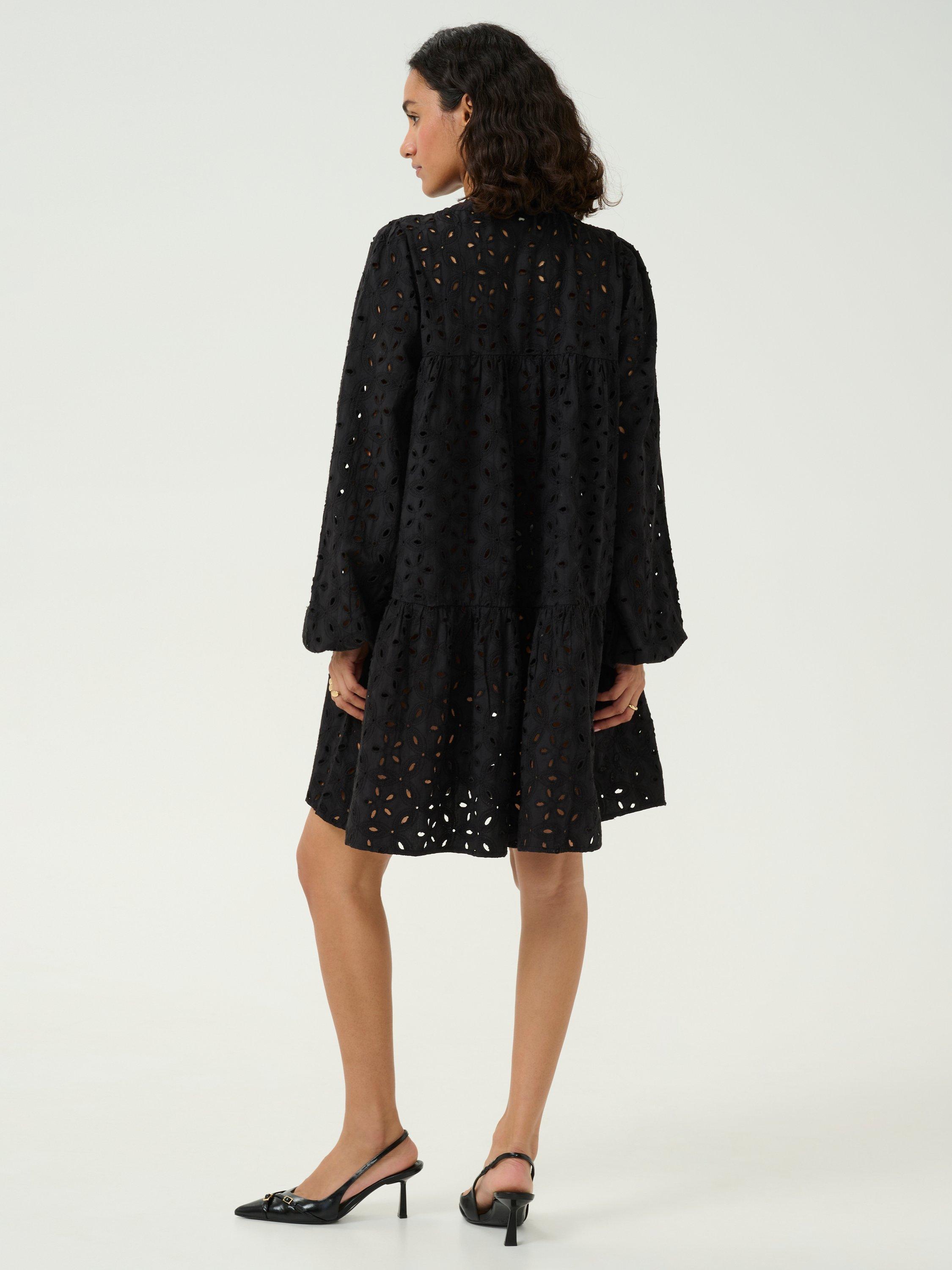 Product image 2 of 6, which shows KAFFE Silinia Cut Out Embroidered A-Line Mini Dress, Black, 10