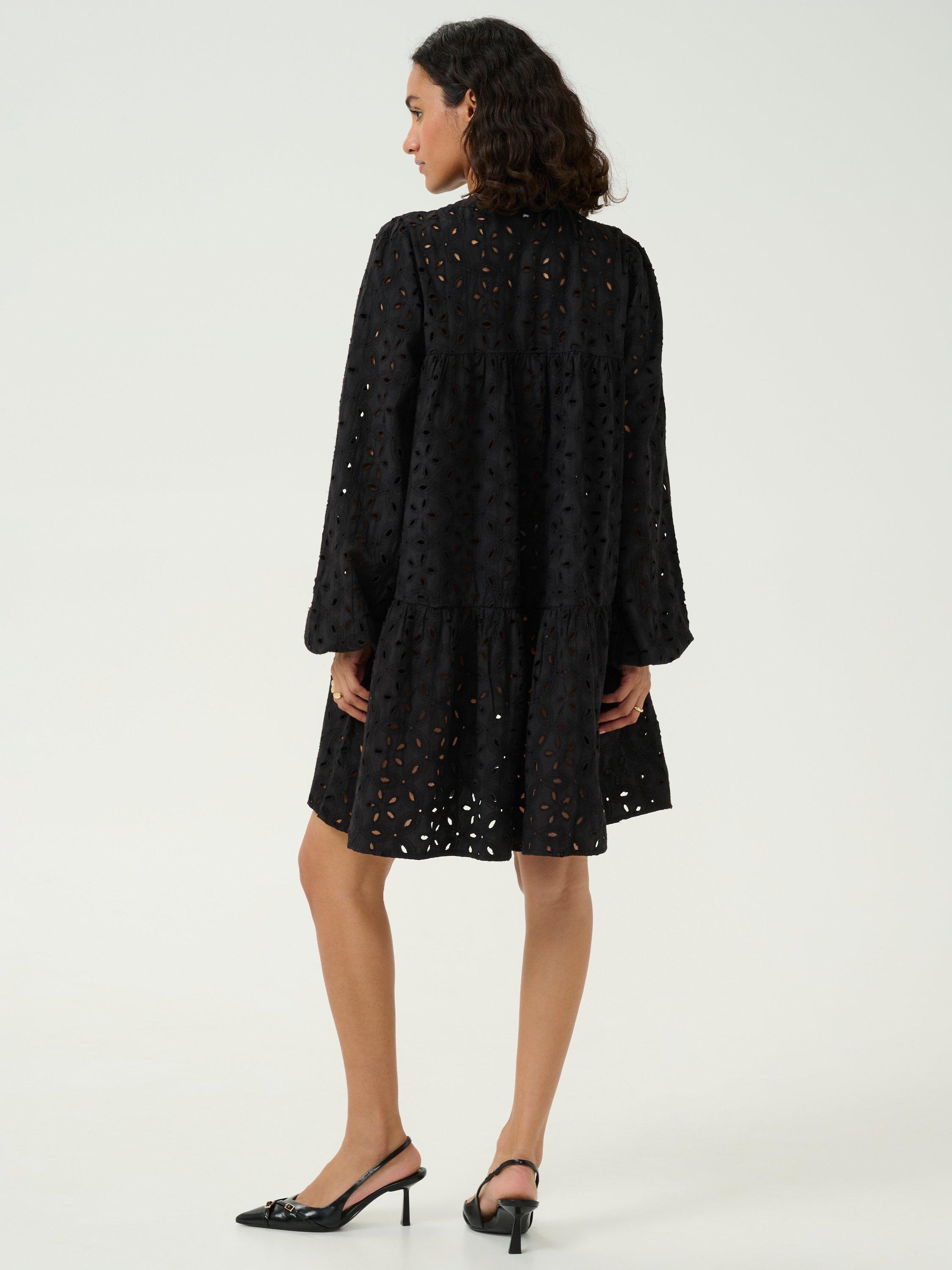 Product image 4 of 6, which shows KAFFE Silinia Cut Out Embroidered A-Line Mini Dress, Black, 10