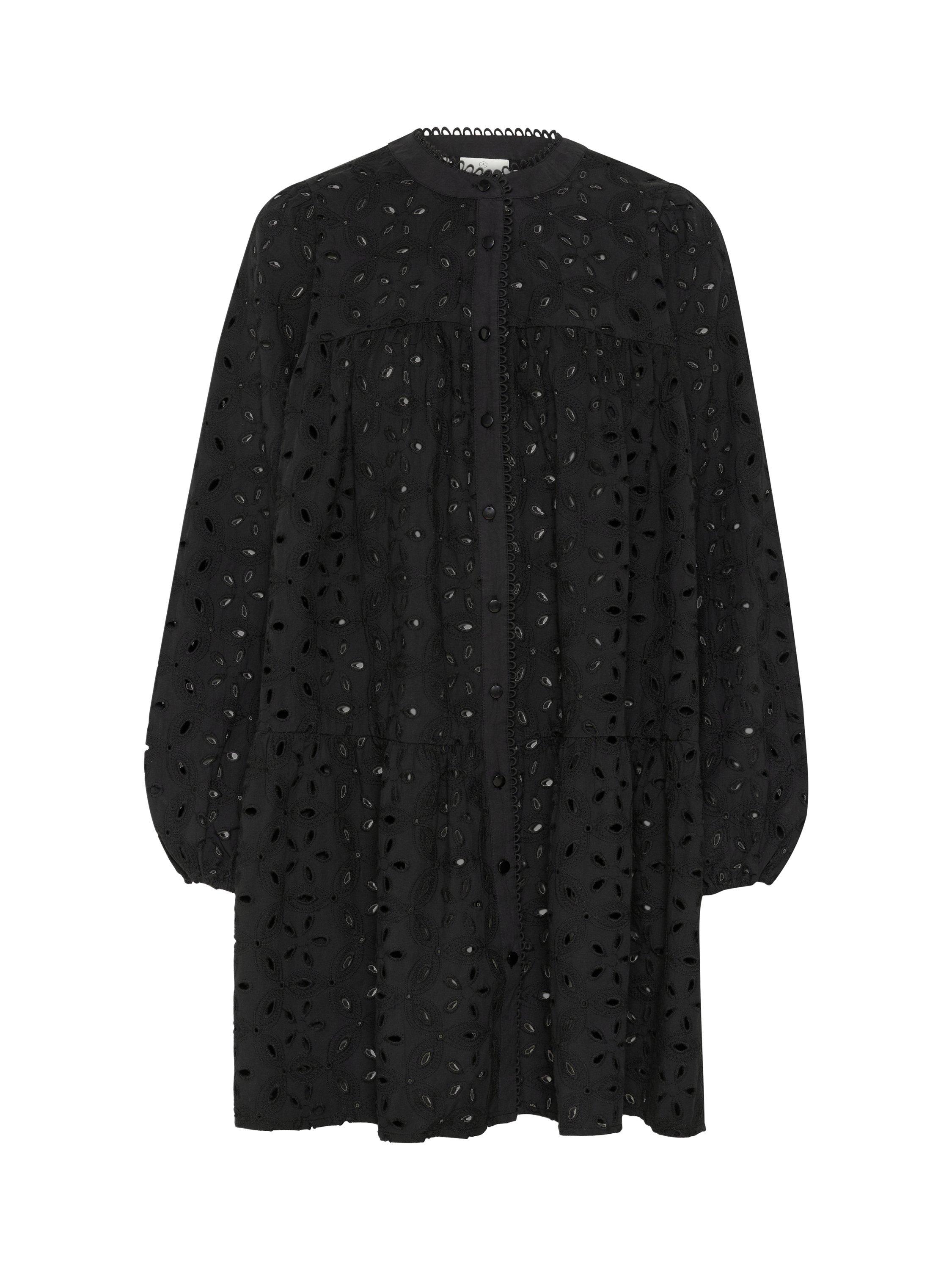 Product image 5 of 6, which shows KAFFE Silinia Cut Out Embroidered A-Line Mini Dress, Black, 10