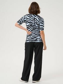 KAFFE Liz Zebra Print Short Sleeve Jumper, Blue/Black - view 2, Blue/Black