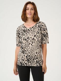 KAFFE Liz Leopard Print Short Sleeve Jumper, Black Leopard, Black Leopard