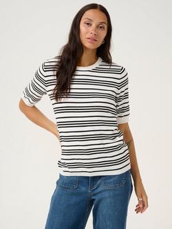 KAFFE Lizza Stripe Short Sleeve Jumper, Chalk/Black, Chalk/Black
