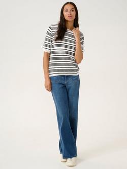 KAFFE Lizza Stripe Short Sleeve Jumper, Chalk/Black - view 2, Chalk/Black