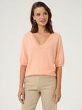 KAFFE Lizza V-Neck Short Sleeve Jumper, Peach Nectar