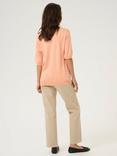 KAFFE Lizza V-Neck Short Sleeve Jumper, Peach Nectar