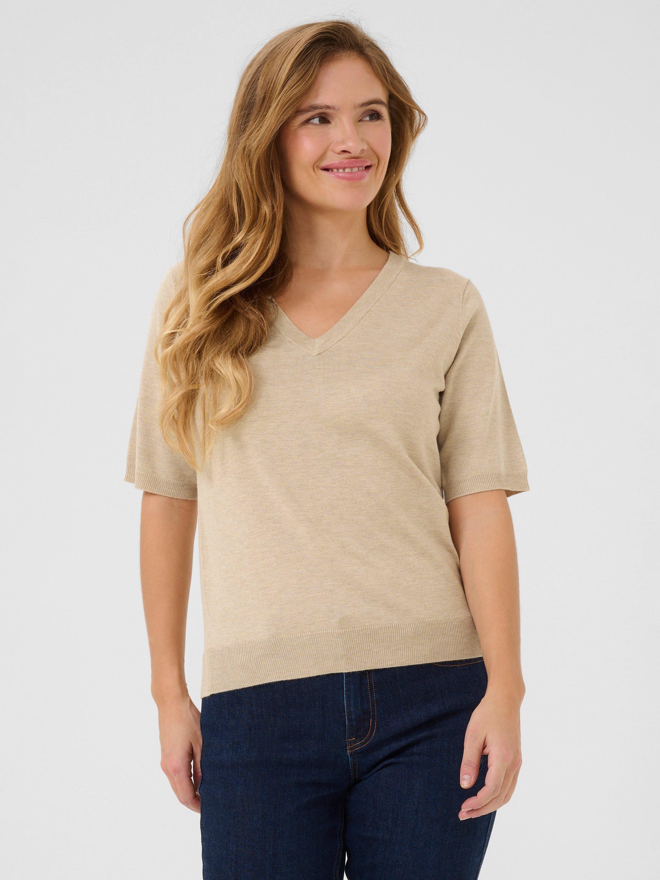 Product image 1 of 6, which shows KAFFE Lizza V-Neck Short Sleeve Jumper, Feather Gray Melange, XS