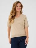 KAFFE Lizza V-Neck Short Sleeve Jumper, Feather Gray Melange