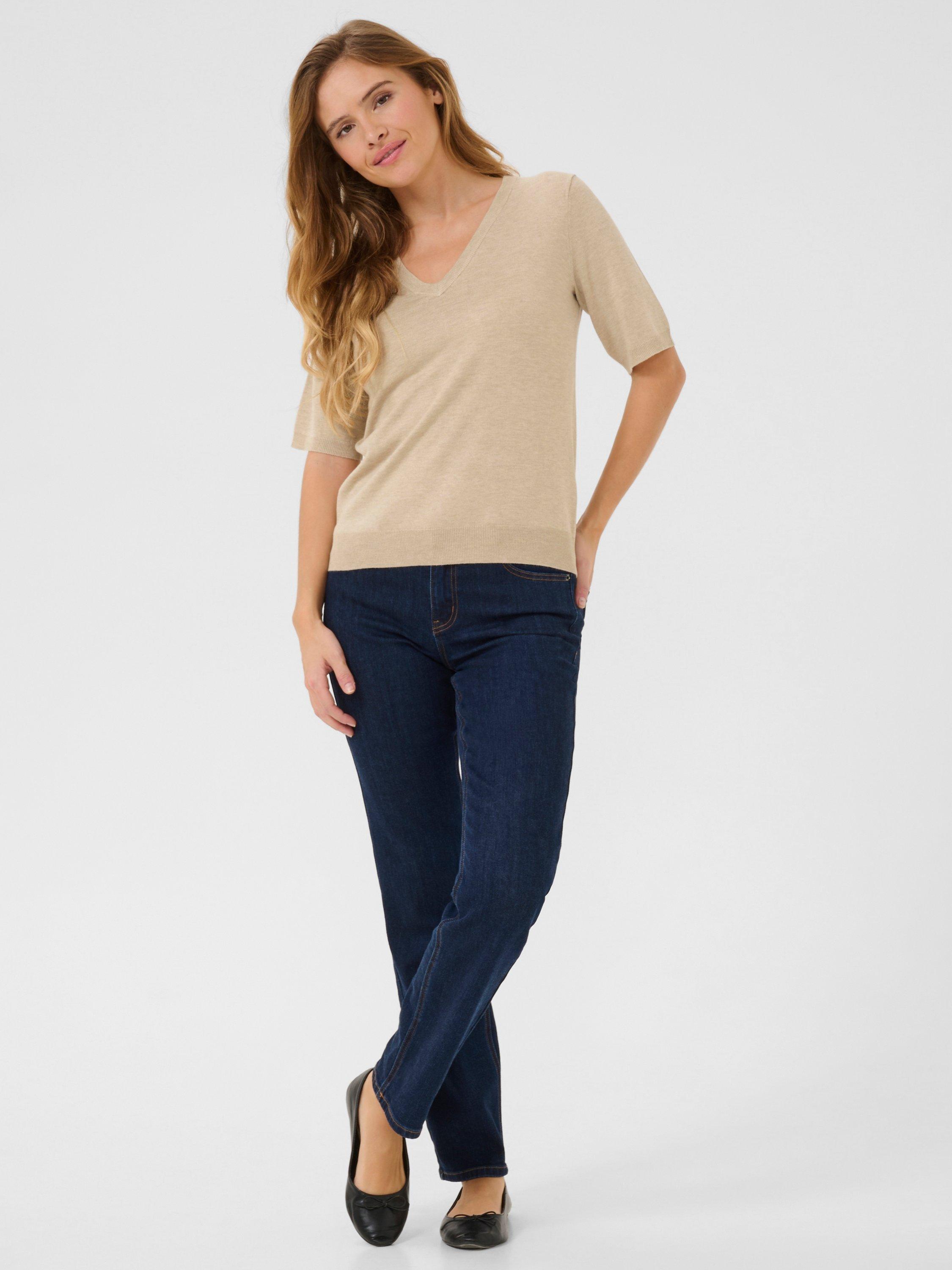 Product image 3 of 6, which shows KAFFE Lizza V-Neck Short Sleeve Jumper, Feather Gray Melange, XS