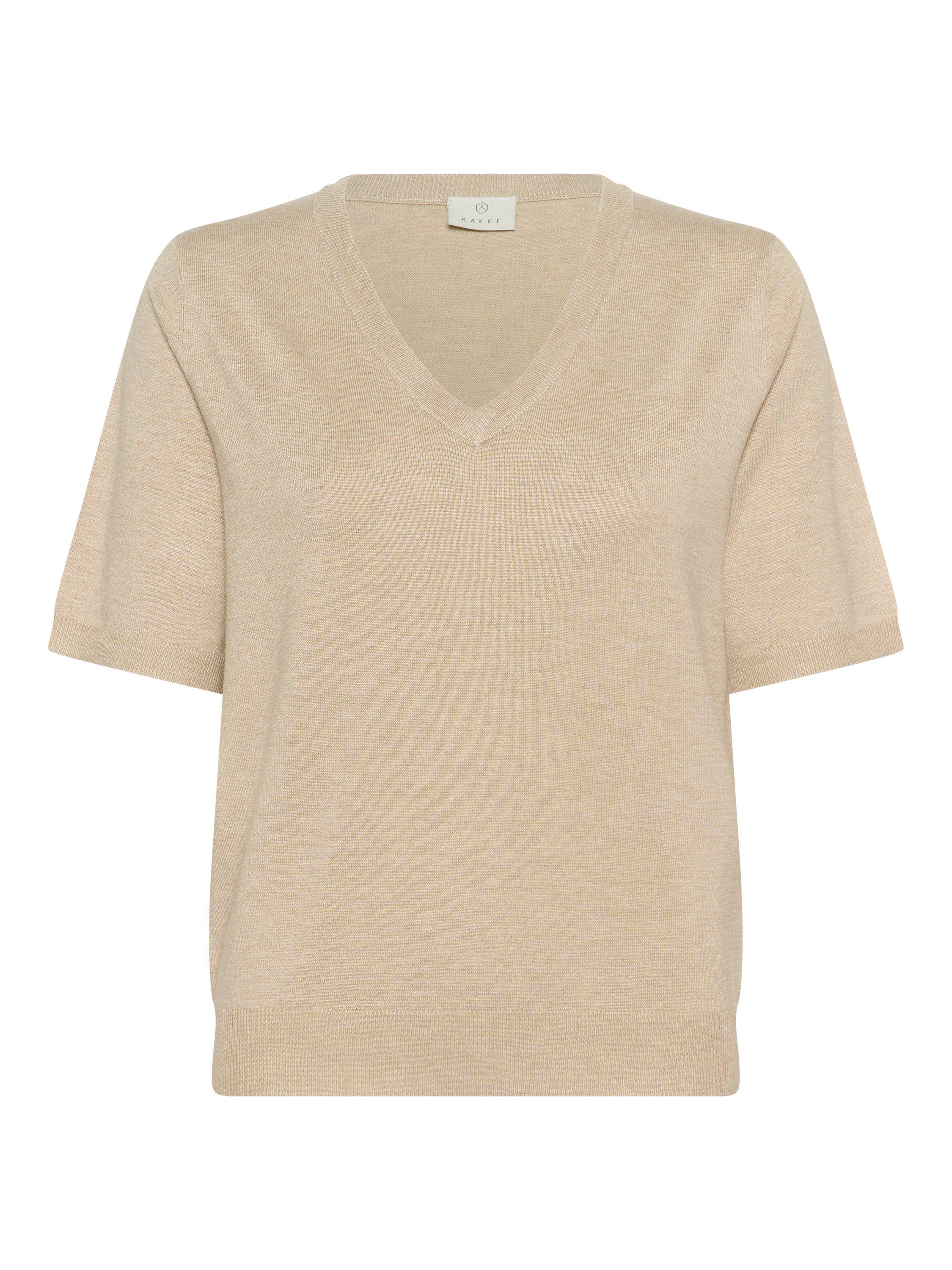 Product image 5 of 6, which shows KAFFE Lizza V-Neck Short Sleeve Jumper, Feather Gray Melange, XS