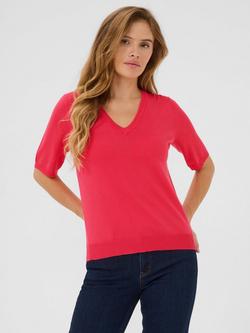 KAFFE Lizza V-Neck Short Sleeve Jumper, Raspberry