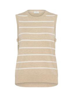 KAFFE Lizza Stripe Sleeveless Knit, Grey/Chalk, Grey/Chalk