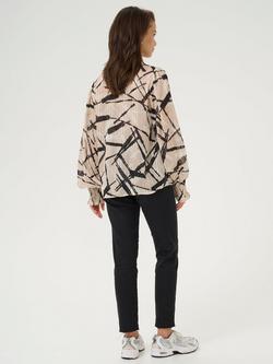 KAFFE Archy Abstract Pleated Blouse, Beige/Multi - view 2, Beige/Multi