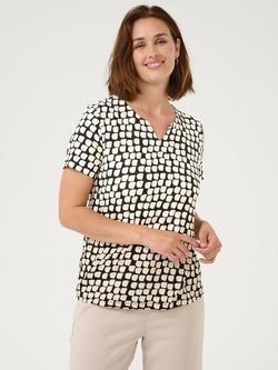 KAFFE Bella Geometric Short Sleeve Blouse, Black/Multi