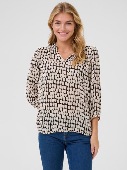 KAFFE Edita Amber Geometric V-Neck Blouse, Multi, Multi