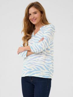 KAFFE Edita Amber Zebra V-Neck Blouse, Mid Blue, Mid Blue