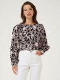KAFFE Hannah Floral Print Blouse, Black/Multi