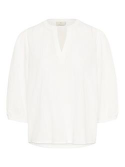 KAFFE Jollia Zia Textured Cotton Blouse, Chalk