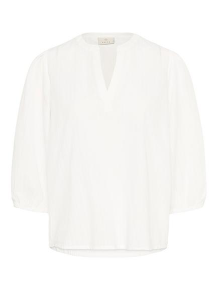 KAFFE Jollia Zia Textured Cotton Blouse, Chalk