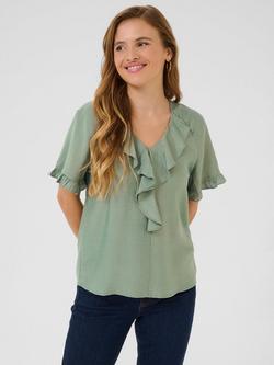 KAFFE Mariana Ruffle Short Sleeve Blouse, Mid Green