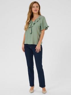 KAFFE Mariana Ruffle Short Sleeve Blouse - view 2, Mid Green
