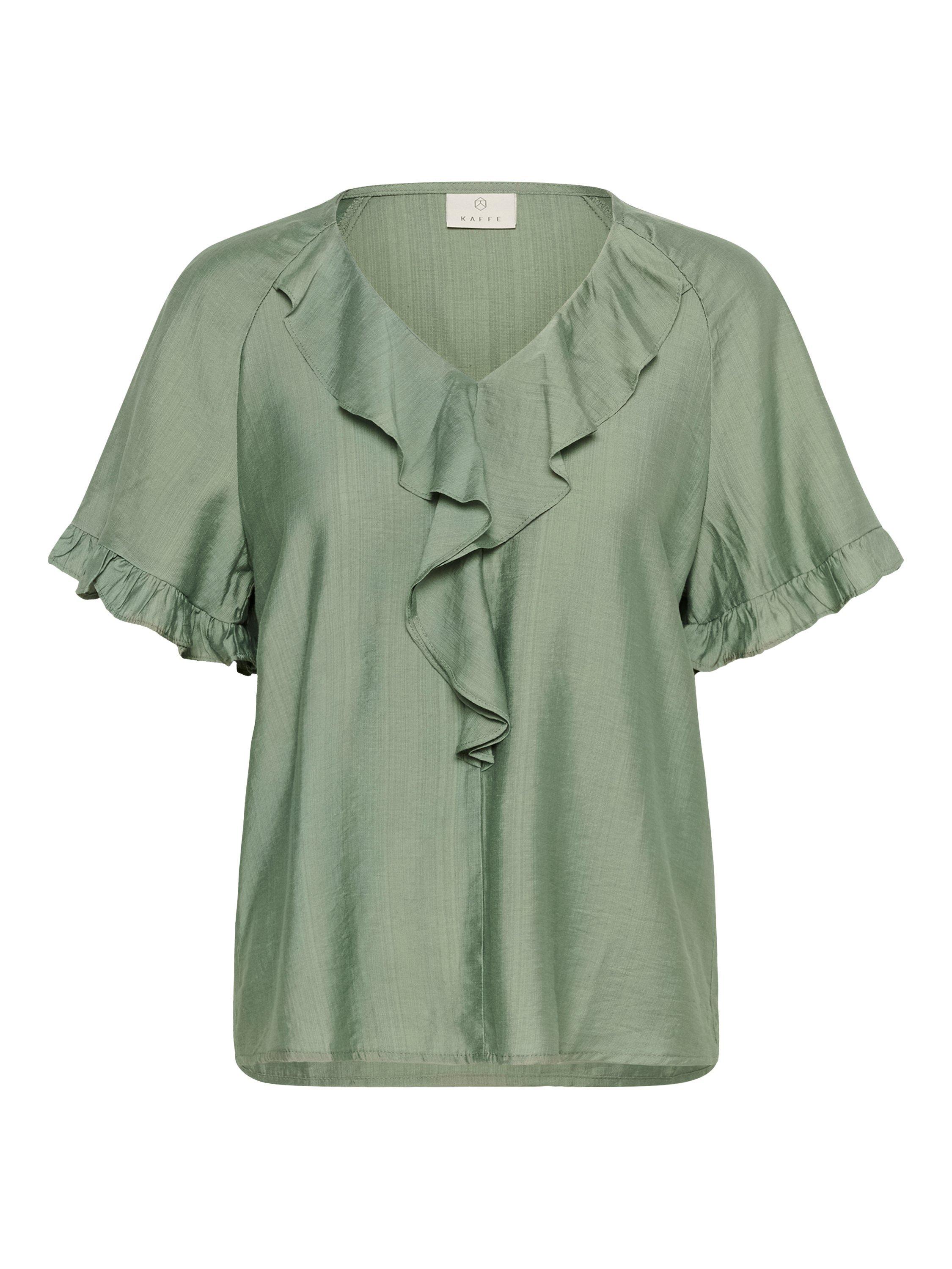 Product image 4 of 5, which shows KAFFE Mariana Ruffle Short Sleeve Blouse, Mid Green, 14