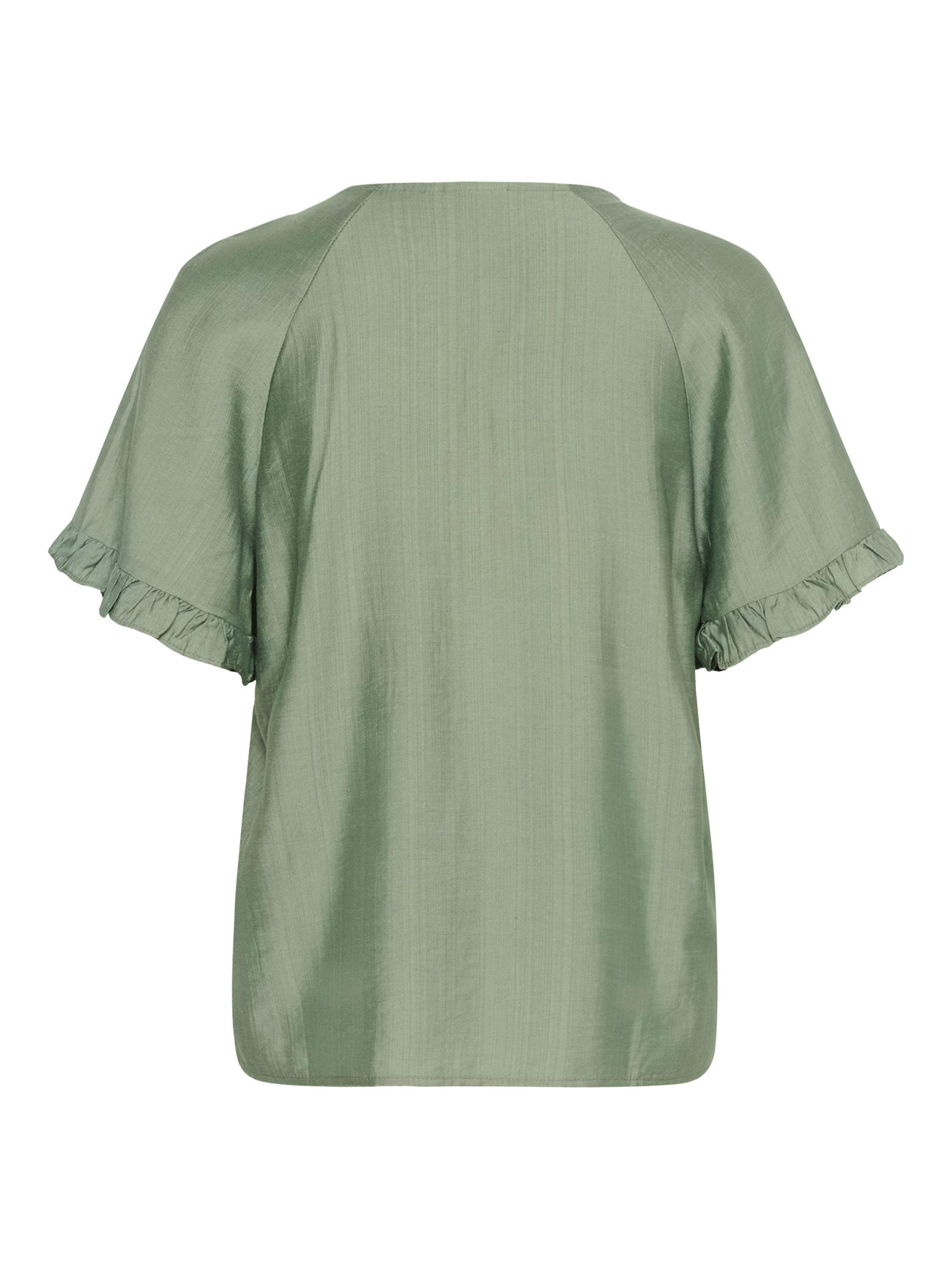 Product image 5 of 5, which shows KAFFE Mariana Ruffle Short Sleeve Blouse, Mid Green, 14
