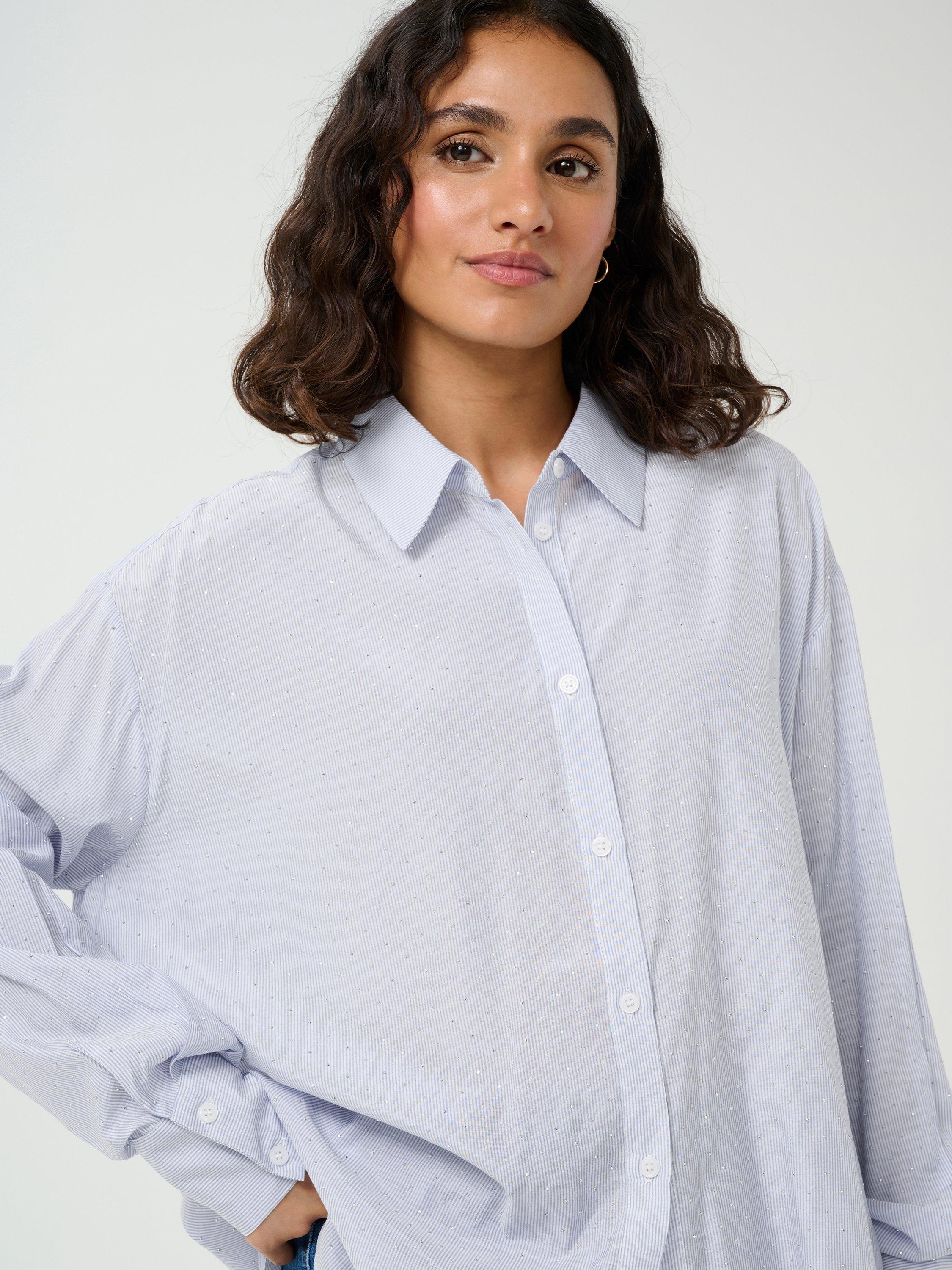 Product image 4 of 6, which shows KAFFE Milena Stripe Shirt, Mid Blue, 8