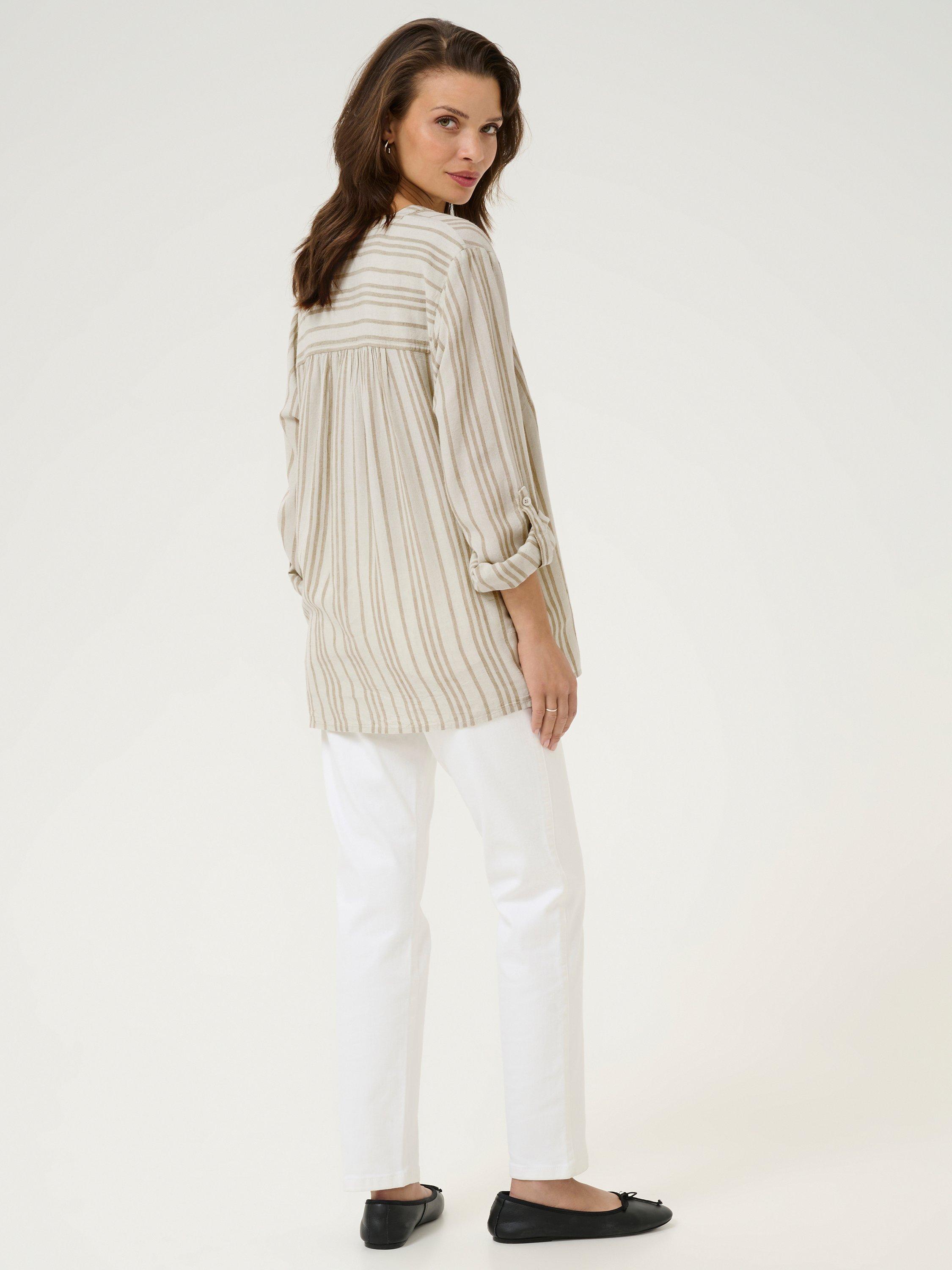 Product image 2 of 6, which shows KAFFE Milia Pinstripe Top, Natural Beige, 8