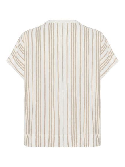 KAFFE Milia Stripe Wing Sleeve Top, Natural Beige - view 2, Natural Beige