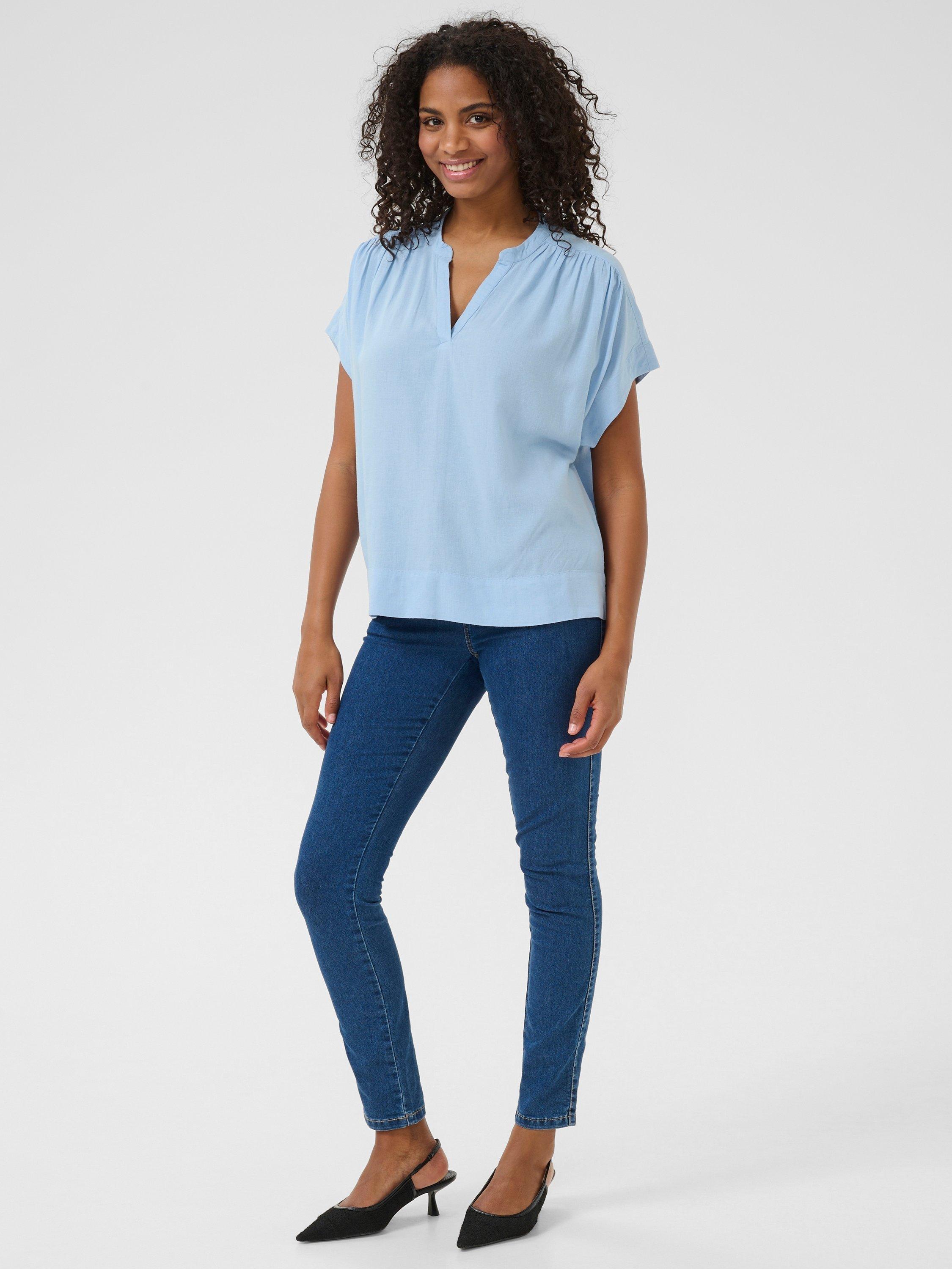 Product image 2 of 5, which shows KAFFE Milia Short Wing Sleeve Blouse, Soft Chambray, 8