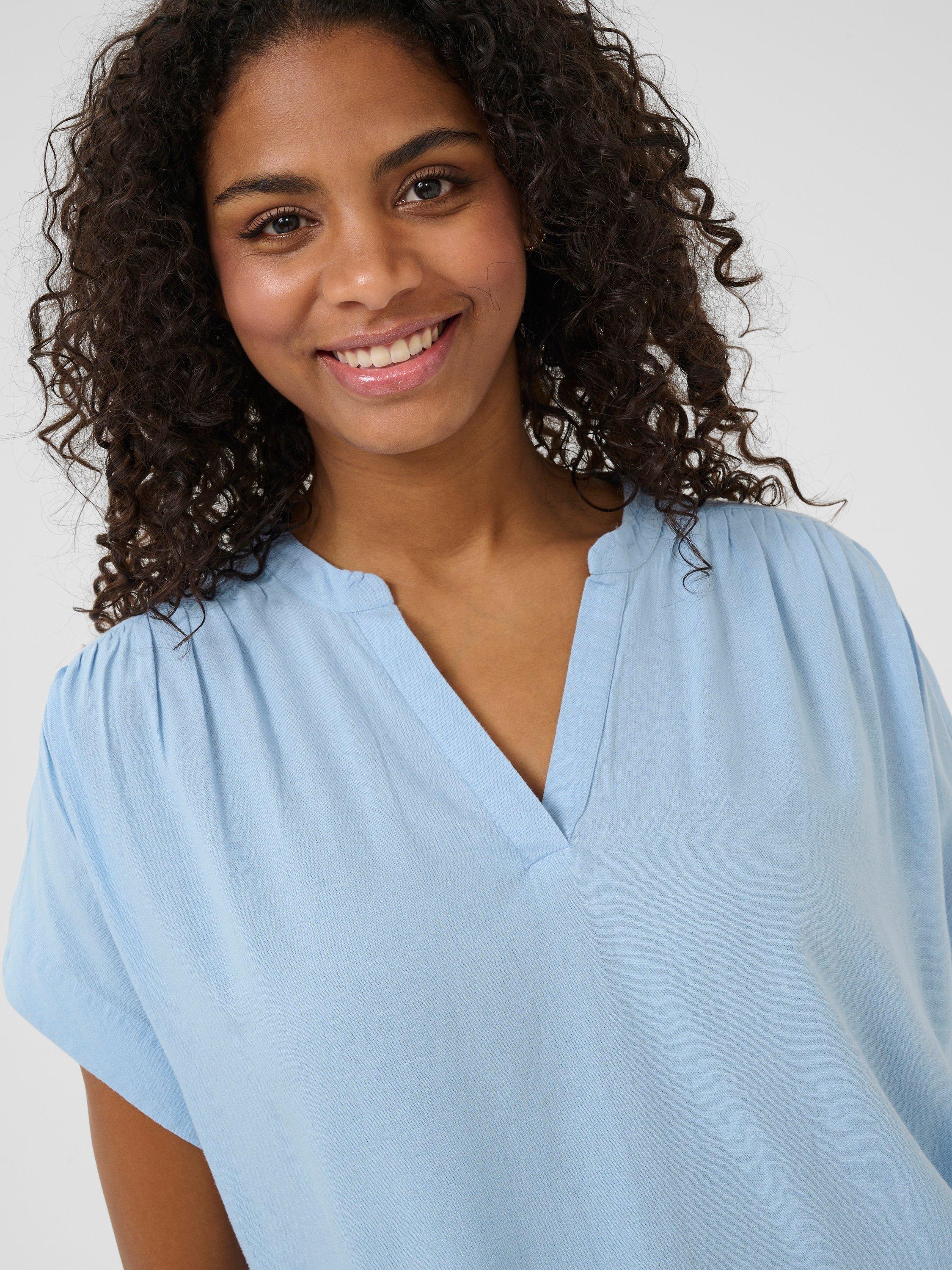 Product image 3 of 5, which shows KAFFE Milia Short Wing Sleeve Blouse, Soft Chambray, 8