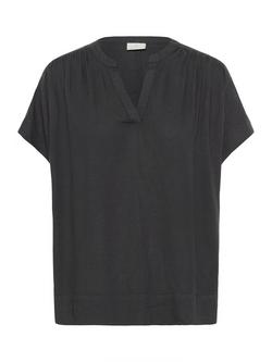 KAFFE Milia Linen Blend V-Neck Blouse, Black, Black