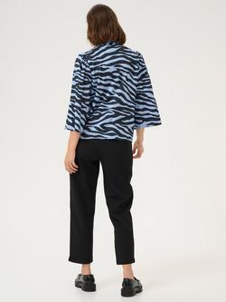 KAFFE Olga Zebra Print Tie Neck Blouse, Mid Blue - view 2, Mid Blue