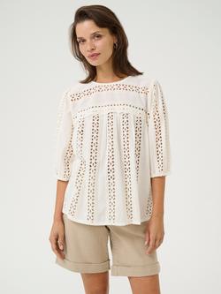 KAFFE Randy Broderie Anglaise Cotton Blouse, White, White