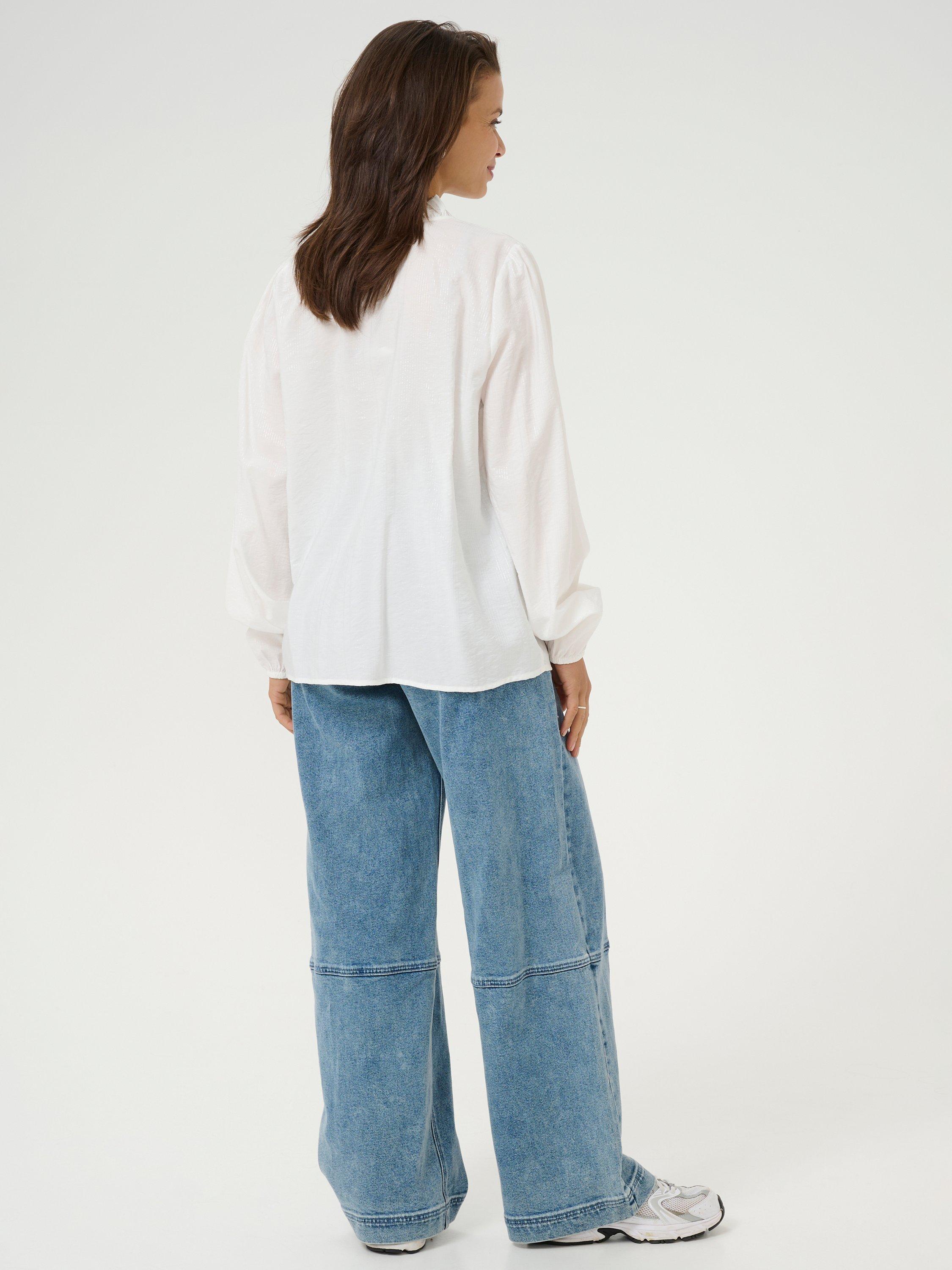 Product image 2 of 6, which shows KAFFE Sanni Frill Detail V-Neck Top, Chalk, 10
