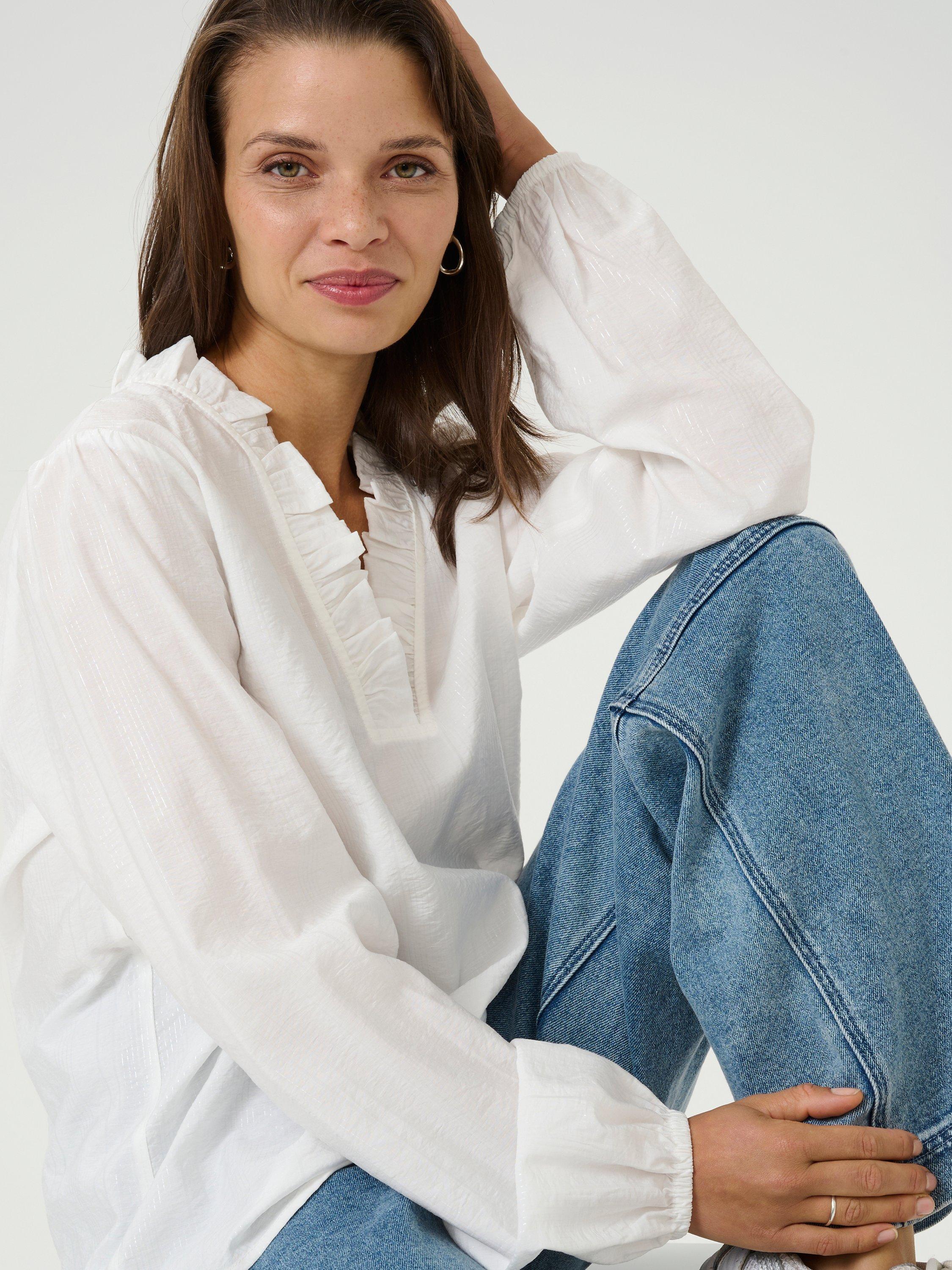 Product image 4 of 6, which shows KAFFE Sanni Frill Detail V-Neck Top, Chalk, 10