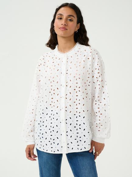 KAFFE Silina Cut Out Embroidered Shirt, White, White