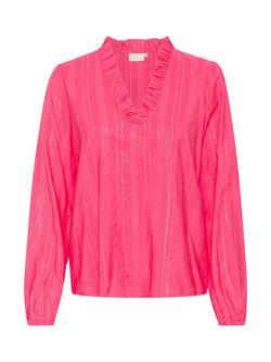 KAFFE Sanni Ruffle V-Neck Top, Raspberry, Raspberry