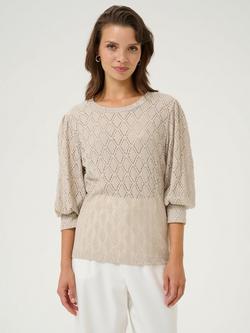 KAFFE Tio Lace Textured Top, Mid Grey
