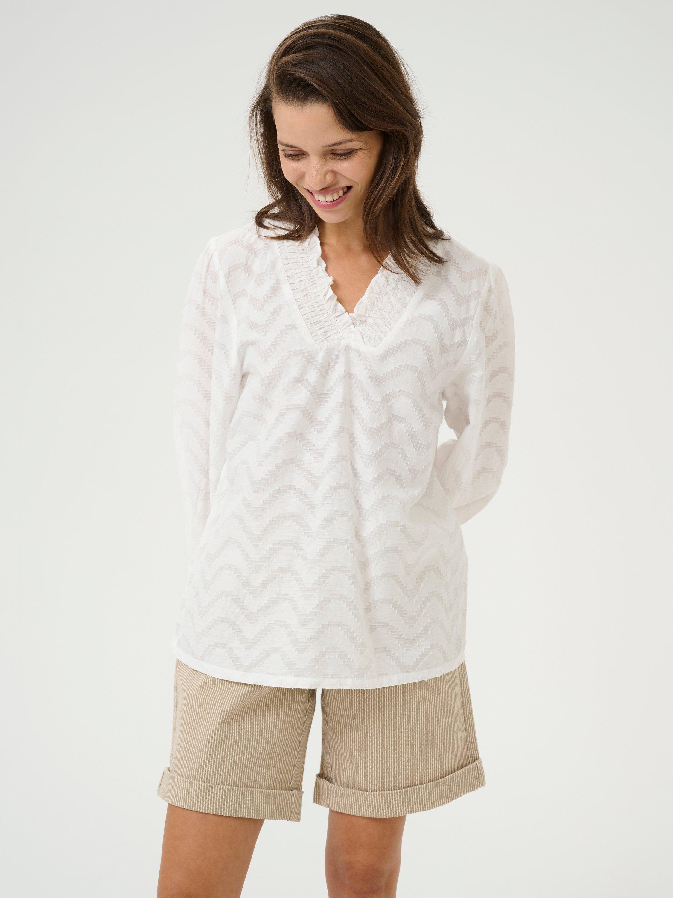 KAFFE Victoria Cotton Textured V-Neck Blouse, Chalk