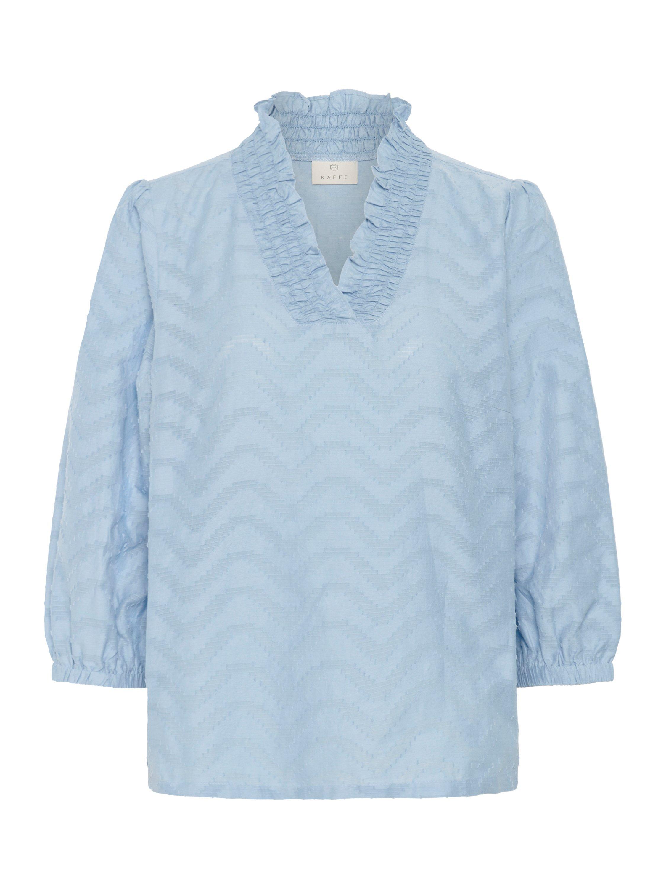 Product image 4 of 5, which shows KAFFE Victoria Cotton Textured V-Neck Blouse, Mid Blue, 8