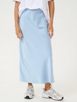 KAFFE Hill Satin A-Line Maxi Skirt, Mid Blue