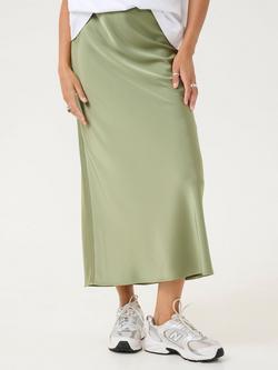 KAFFE Hill Satin A-Line Maxi Skirt, Mid Green