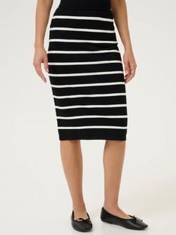 KAFFE Lizza Stripe Knit Midi Skirt, Black/Chalk, Black/Chalk