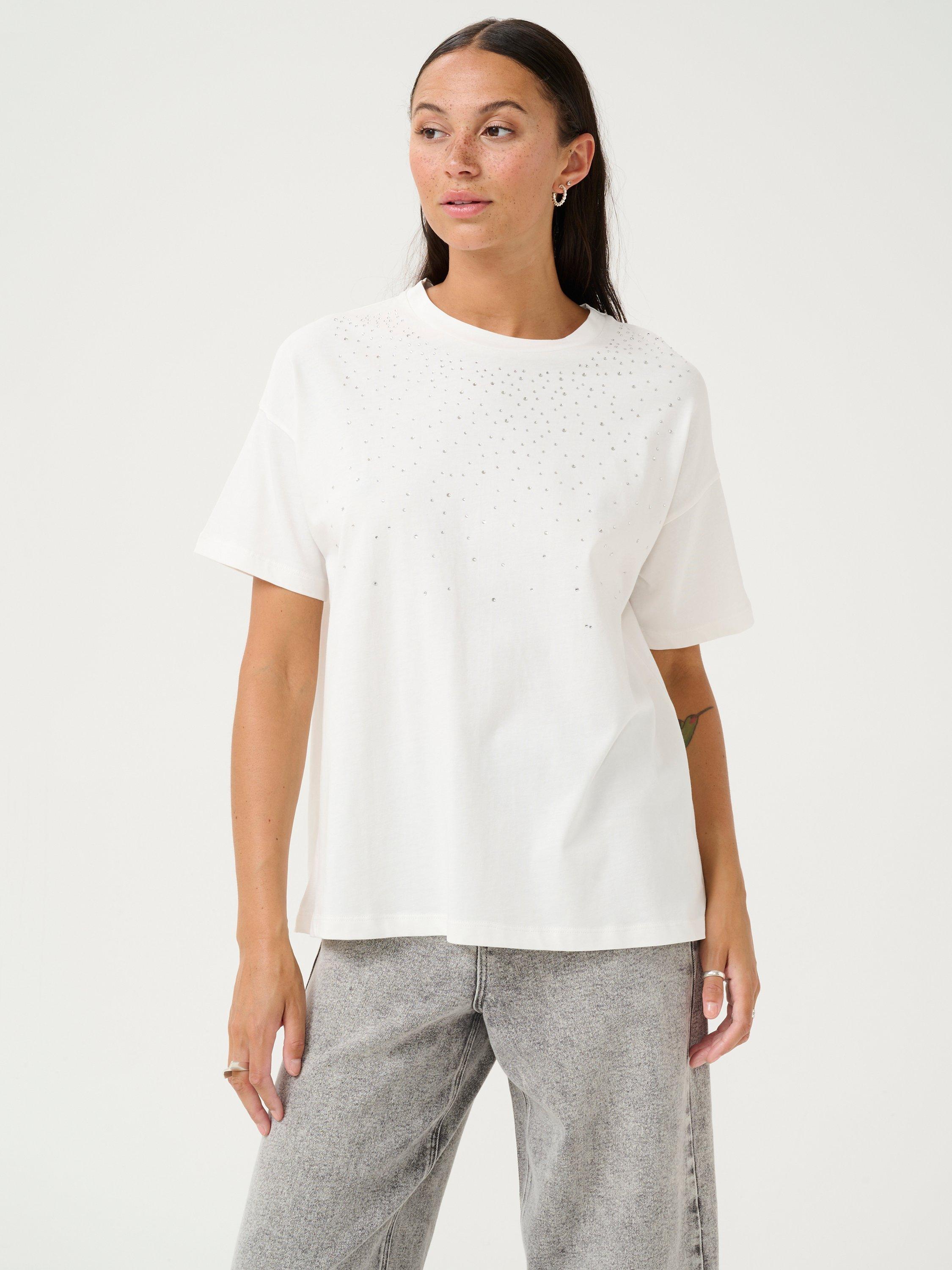 Product image 1 of 6, which shows KAFFE Berisa Cotton Crew Neck T-Shirt, Chalk, XS