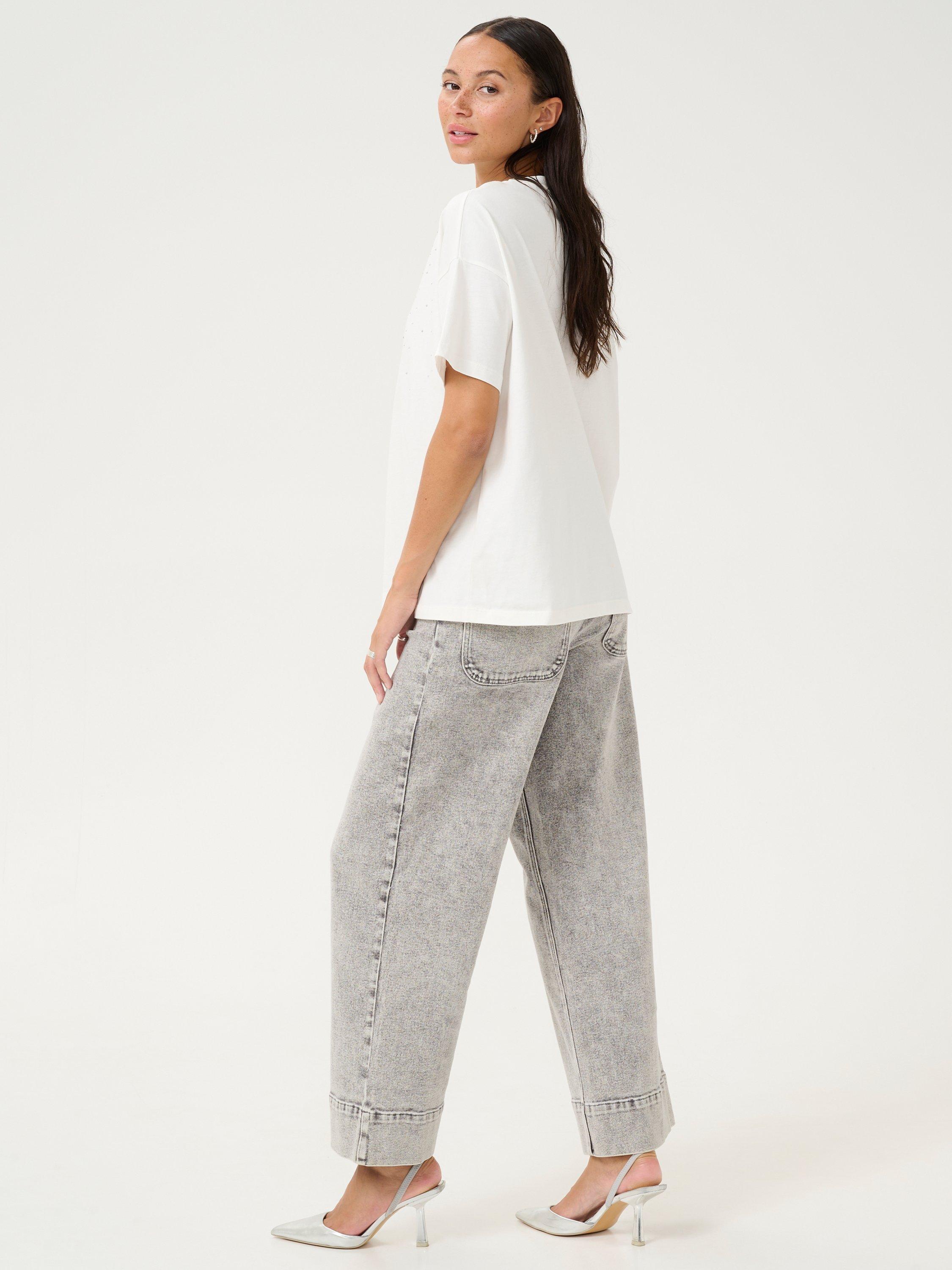 Product image 2 of 6, which shows KAFFE Berisa Cotton Crew Neck T-Shirt, Chalk, XS