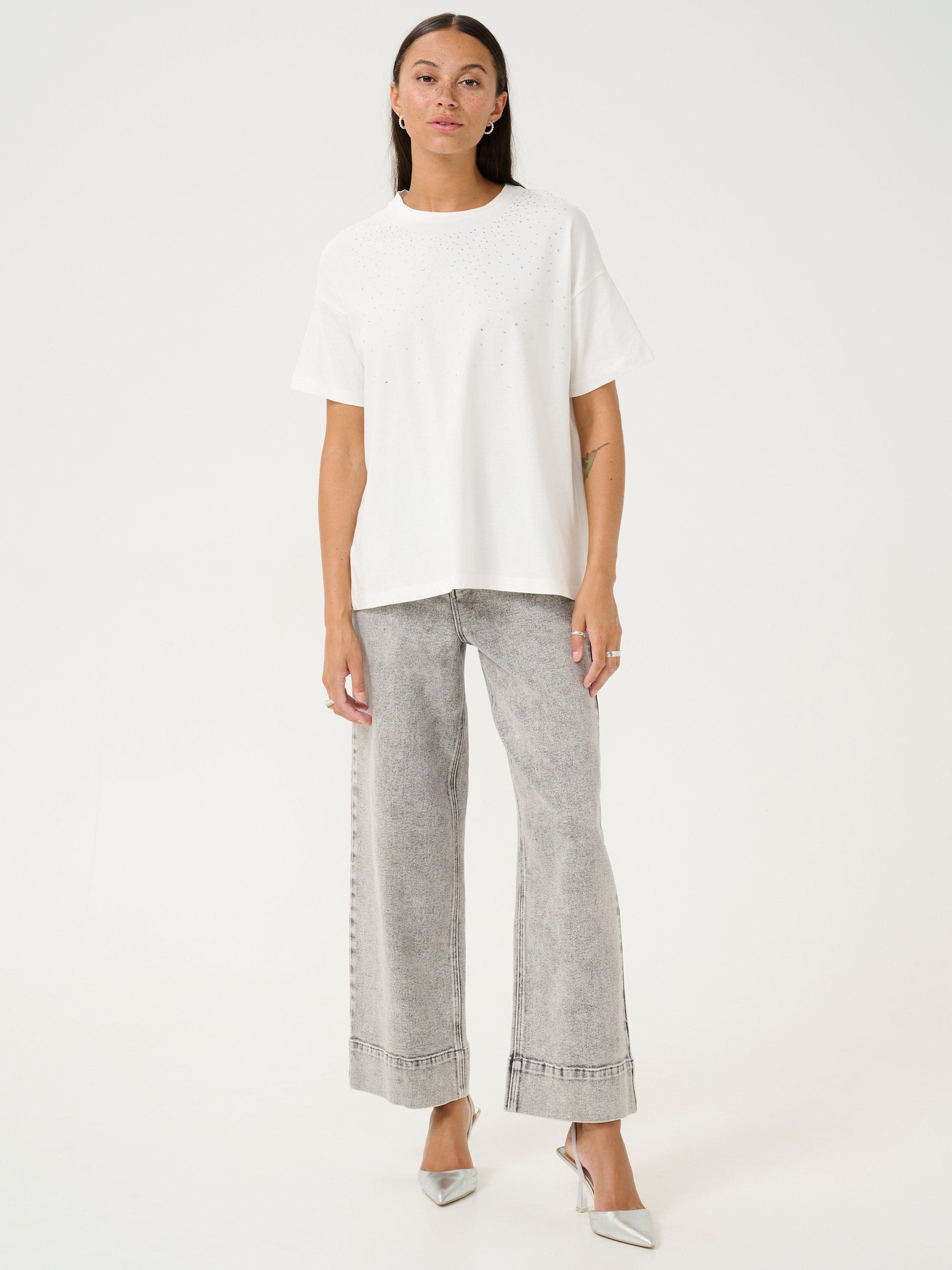 Product image 3 of 6, which shows KAFFE Berisa Cotton Crew Neck T-Shirt, Chalk, XS